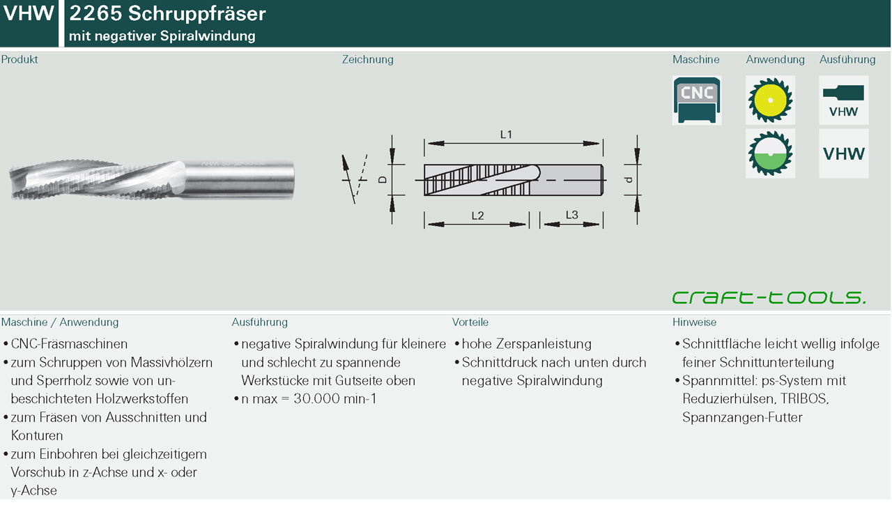 2265 Schruppfräser VHW - Spirale negativ